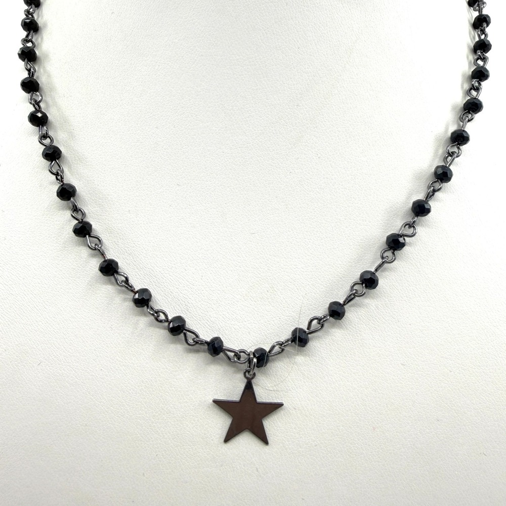 Black Beaded Star Charm Necklace Gothic Boho Celestial Statement Layering Gift